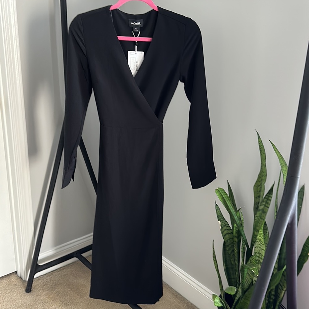 Monki Black Long Sleeve Midaxi Wrap Dress Size US 4 NWT